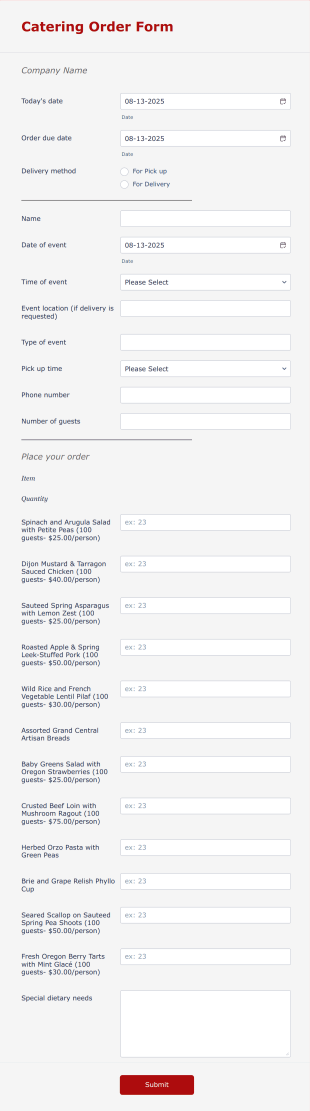 Catering Order Form Template