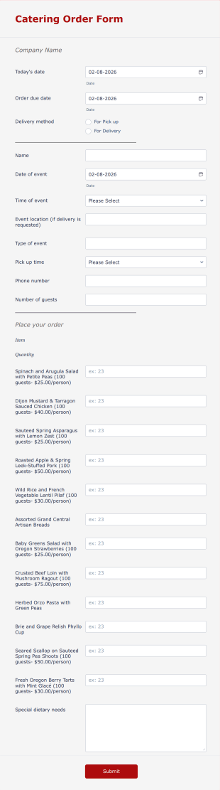 Catering Order Form Template