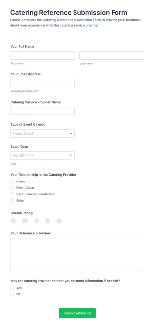Catering Reference Submission Form Template