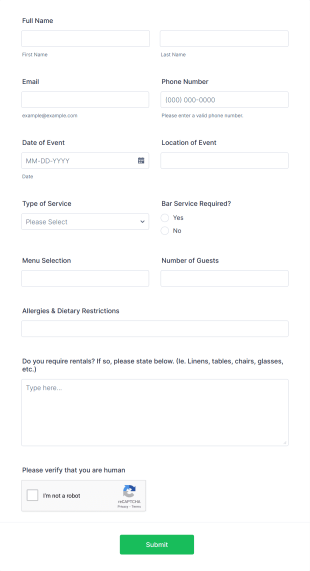 Catering: Request A Quote Form Template
