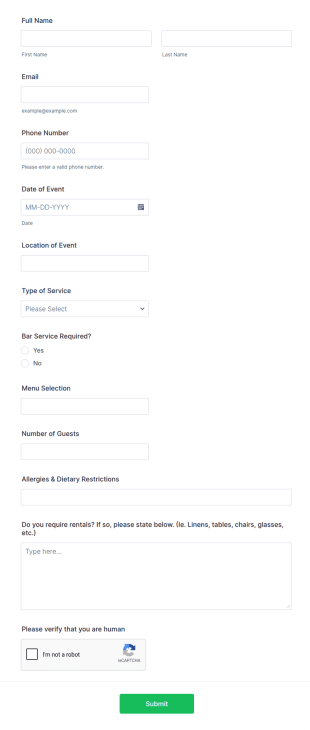 Catering Quote Request Form Template
