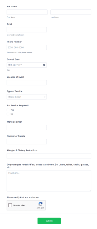 Catering Quote Request Form Template
