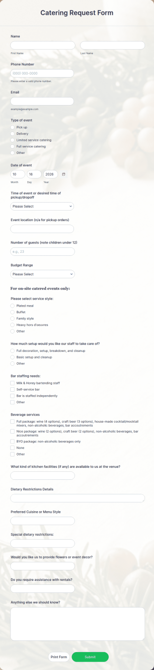 Catering Request Form Template