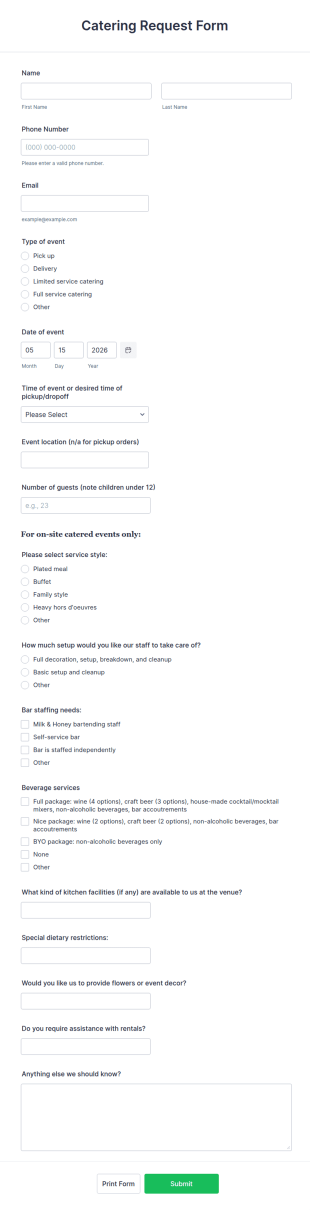 Catering Request Form Template