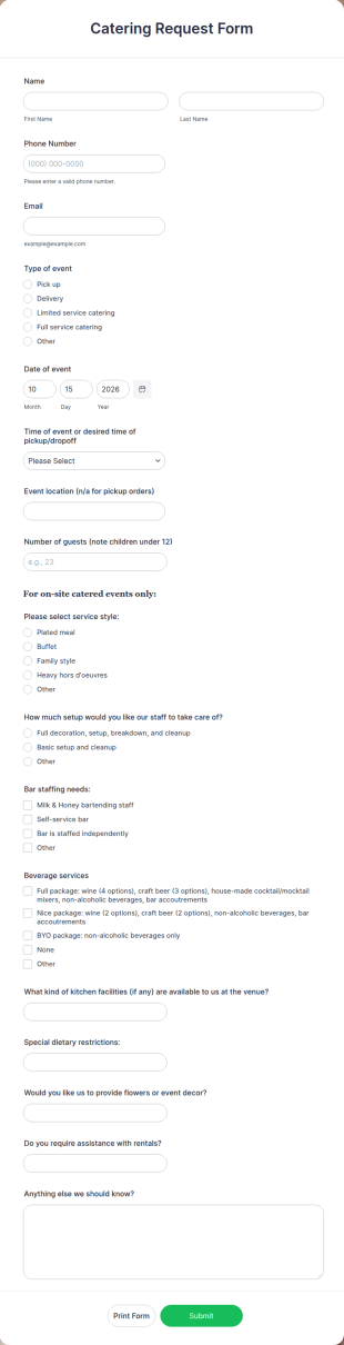 Catering Request Form Template