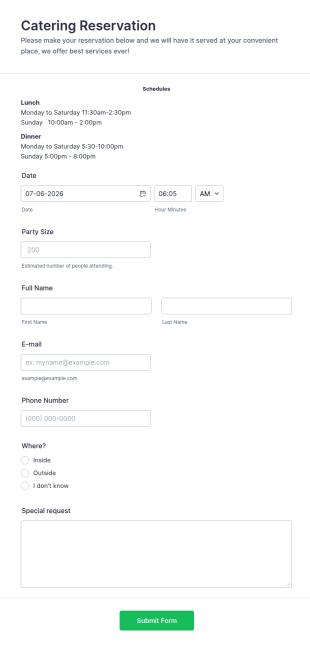 Catering Reservation Form Template