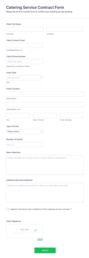 Catering Service Contract Form Template
