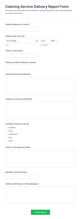 Catering Service Delivery Report Form Template