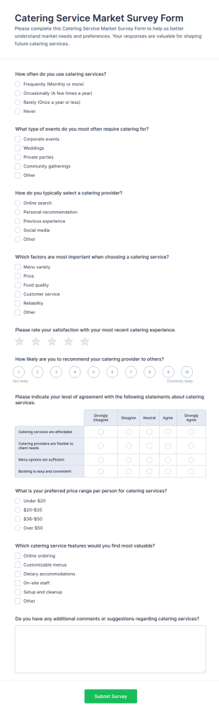 Catering Service Market Survey Form Template