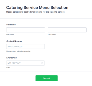 Catering Service Menu Selection Form Template