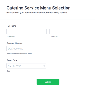 Catering Service Menu Selection Form Template