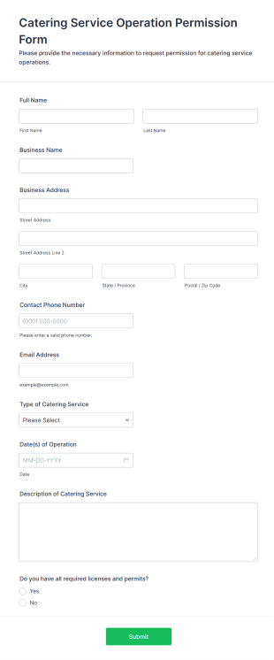 Catering Service Operation Permission Form Template