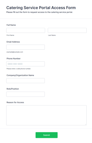 Catering Service Portal Access Form Template