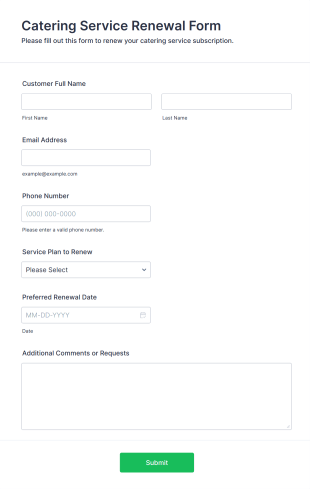 Catering Service Renewal Form Template