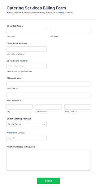 Catering Services Billing Form Template