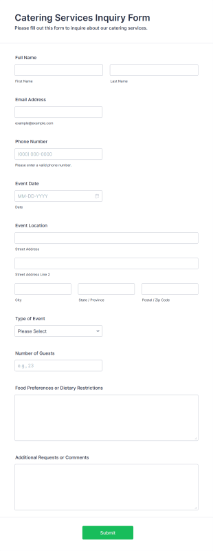 Catering Services Inquiry Form Template