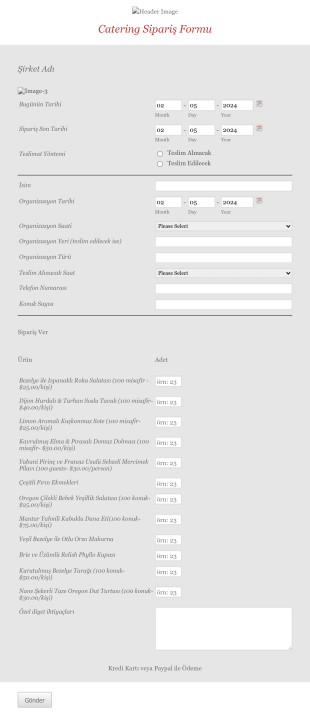 Catering Sipariş Form Şablonu
