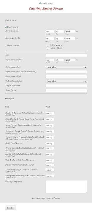 Catering Sipariş Form Şablonu