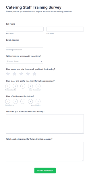 Catering Staff Training Survey Form Template