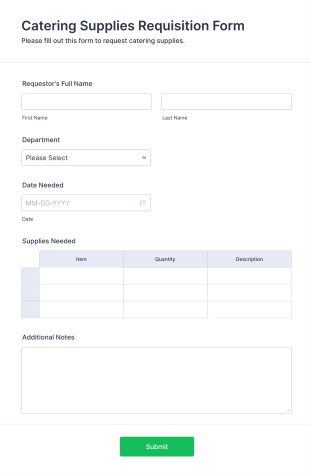 Catering Supplies Requisition Form Template