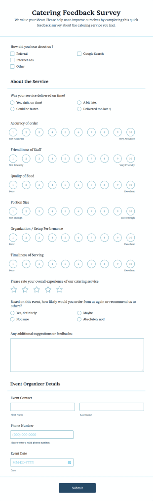 Catering Survey Form Template