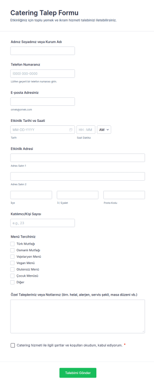 Catering Talep Form Şablonu