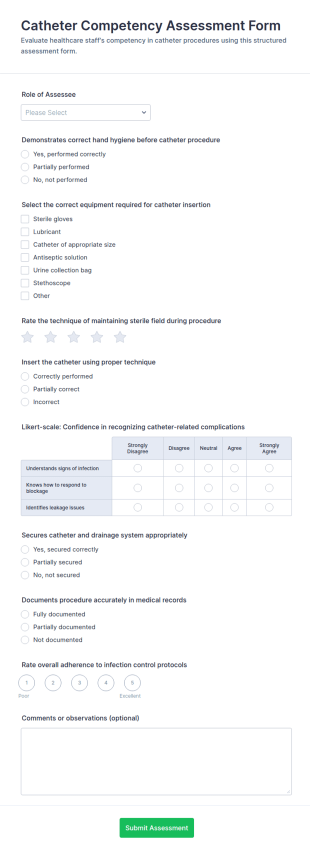 Catheter Competency Assessment Form Template