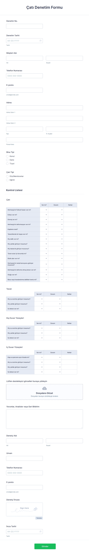 Çatı Denetim Form Şablonu