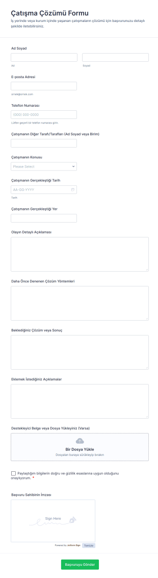 Çatışma Çözümü Form Şablonu