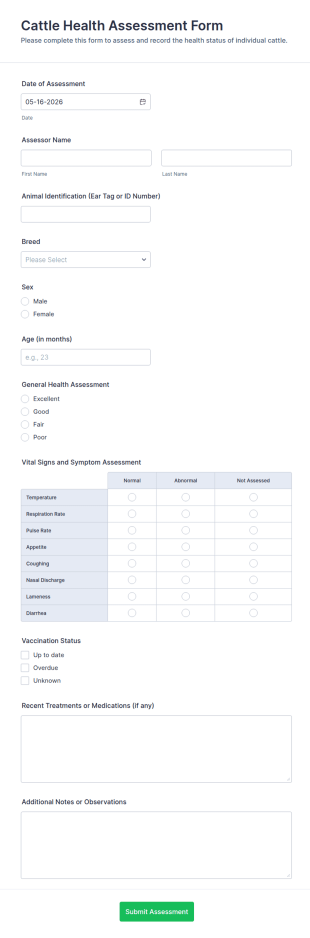 Cattle Health Assessment Form Template