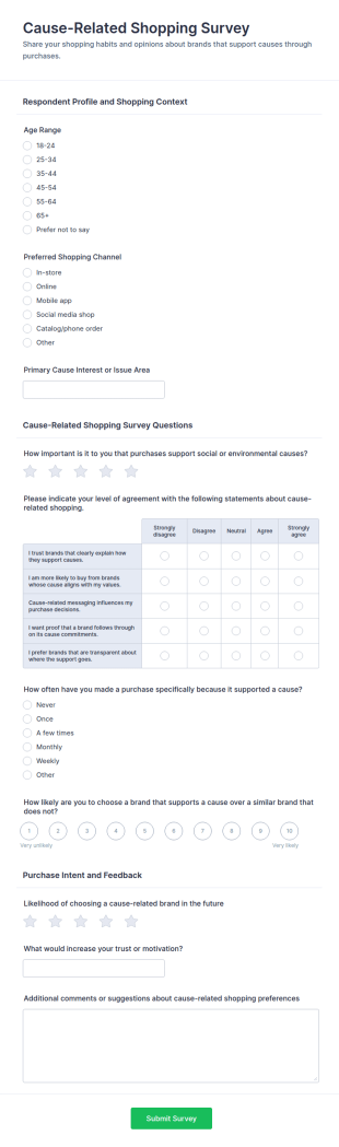 Cause Related Shopping Survey Form Template