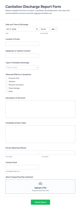 Cavitation Discharge Report Form Template