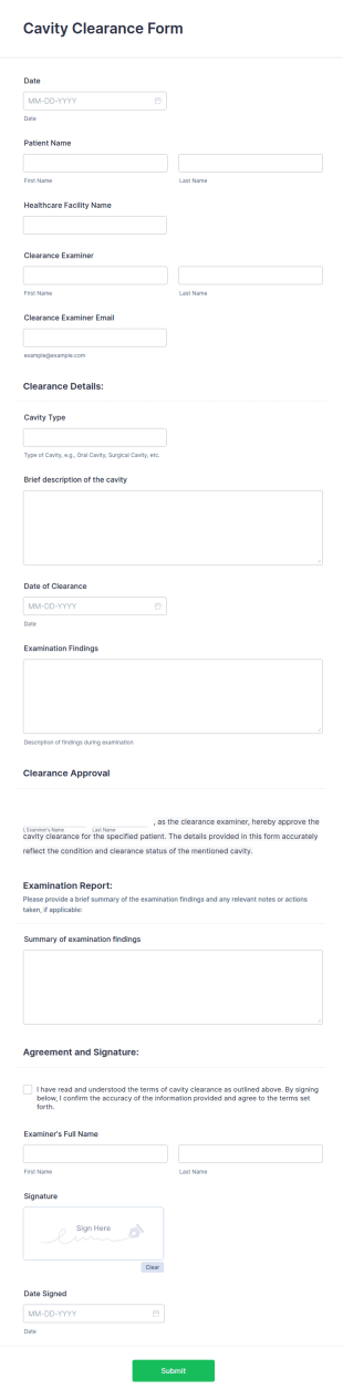 Cavity Clearance Form Template