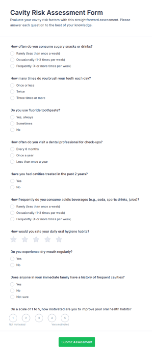 Cavity Risk Assessment Form Template