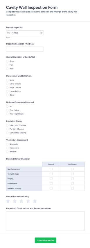 Cavity Wall Inspection Checklist Form Template