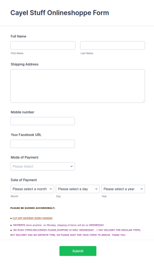 Payment Information Form Template