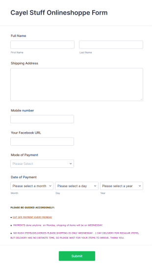 Payment Information Form Template