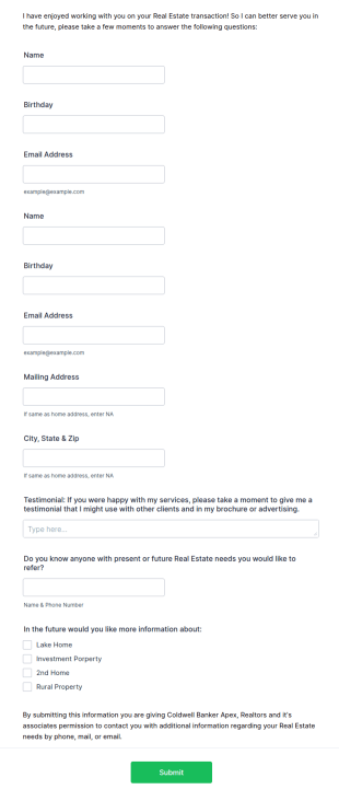 CB Apex Information Sheet Form Template