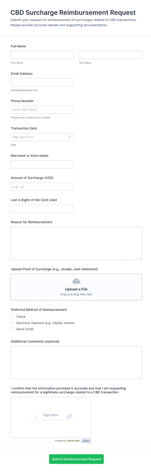 CBD Surcharge Reimbursement Request Form Template