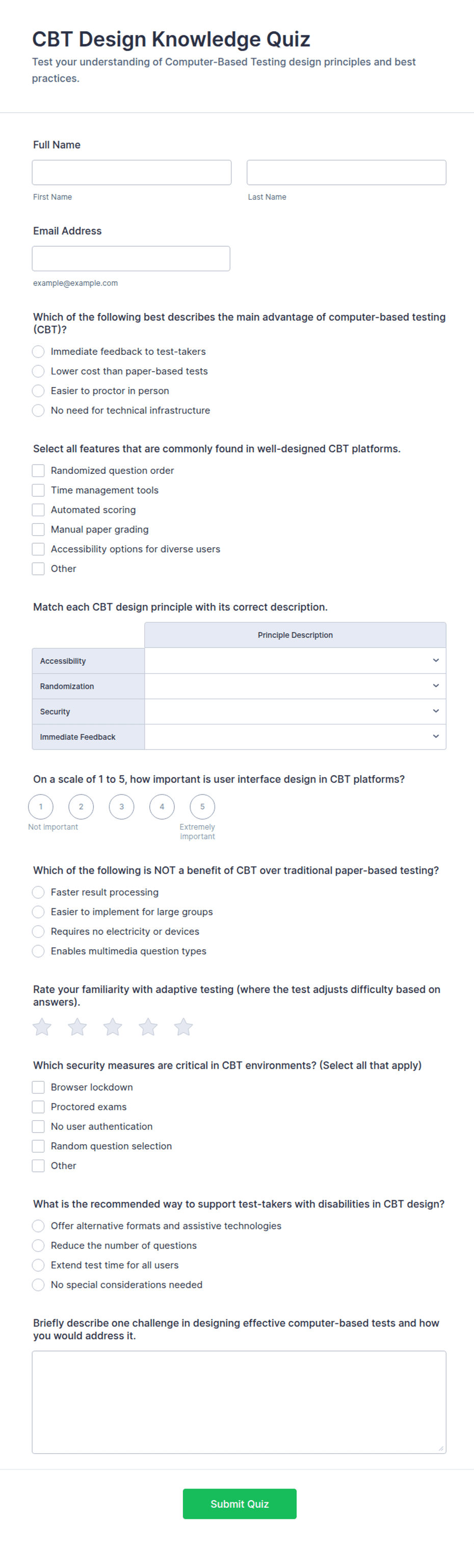 CBT Design Knowledge Quiz Form Template | Jotform