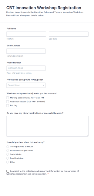 CBT Innovation Workshop Registration Form Template