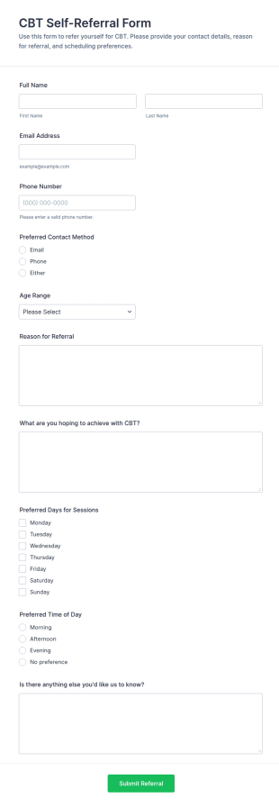 CBT Self Referral Form Template