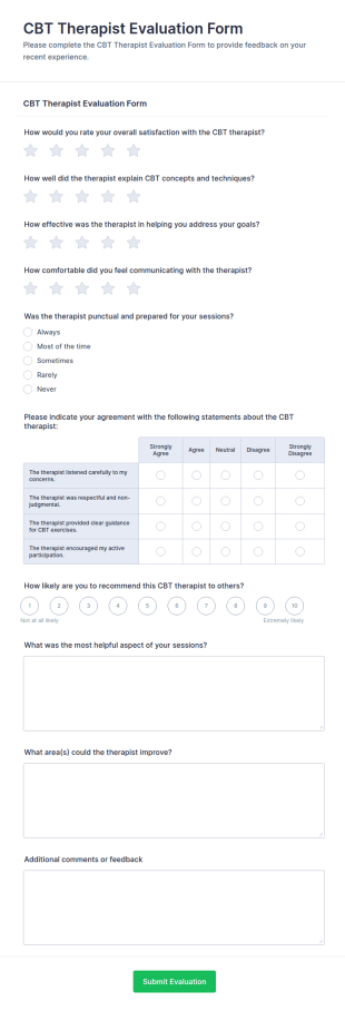 CBT Therapist Evaluation Form Template