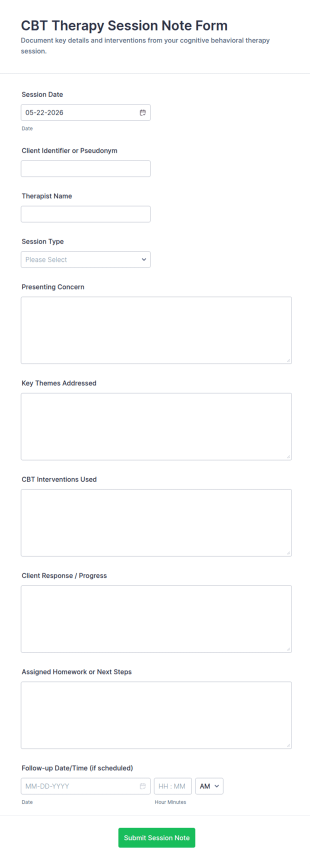 CBT Therapy Session Note Form Template