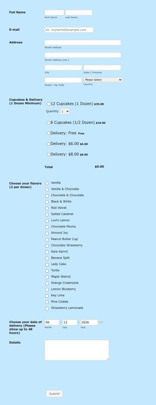 Cupcakes Order Form Template