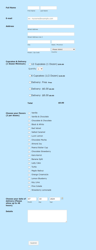 Cupcakes Order Form Template