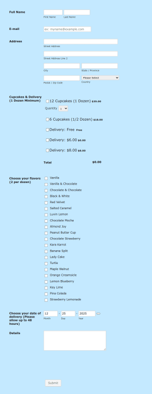 Cupcakes Order Form Template