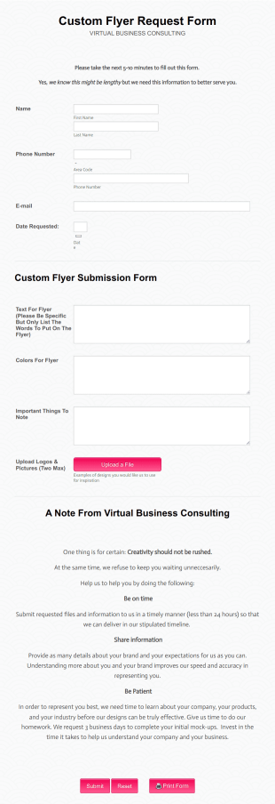Custom Flyer Request Form Template