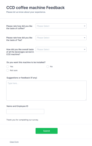 Coffee Machine Feedback Form Template