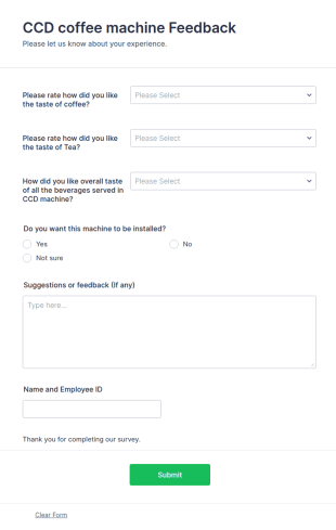 Coffee Machine Feedback Form Template